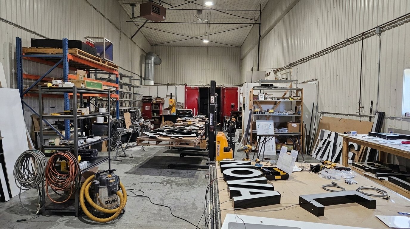 The Enseignes MS sign fabrication shop