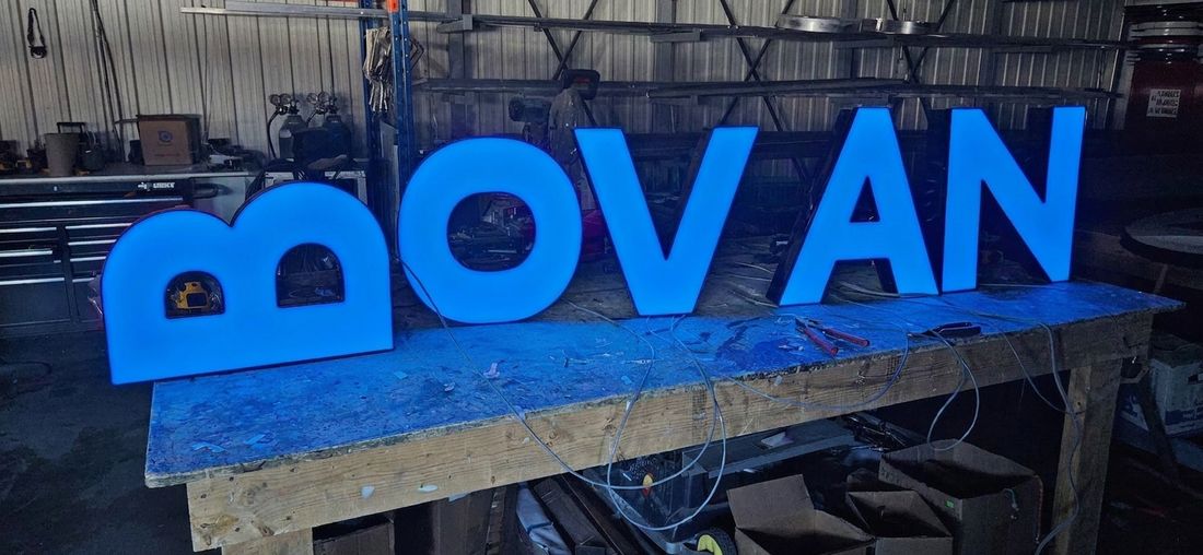 Blue illuminated letters